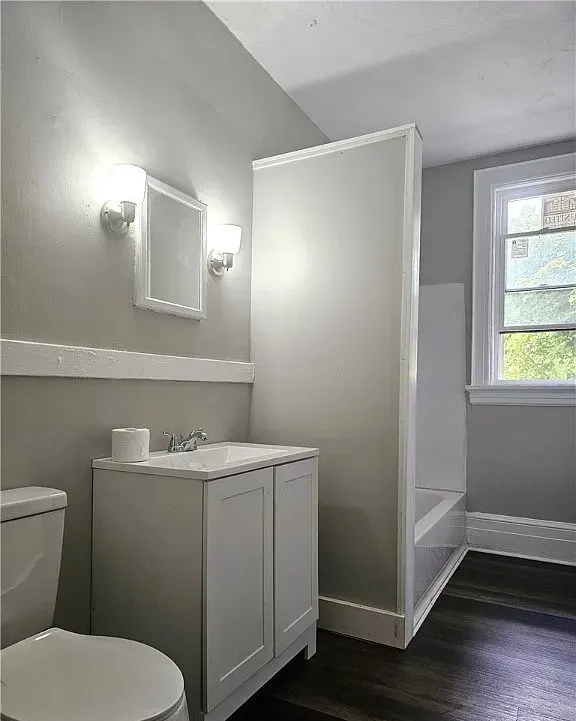 Bathroom with new vanity and lighting